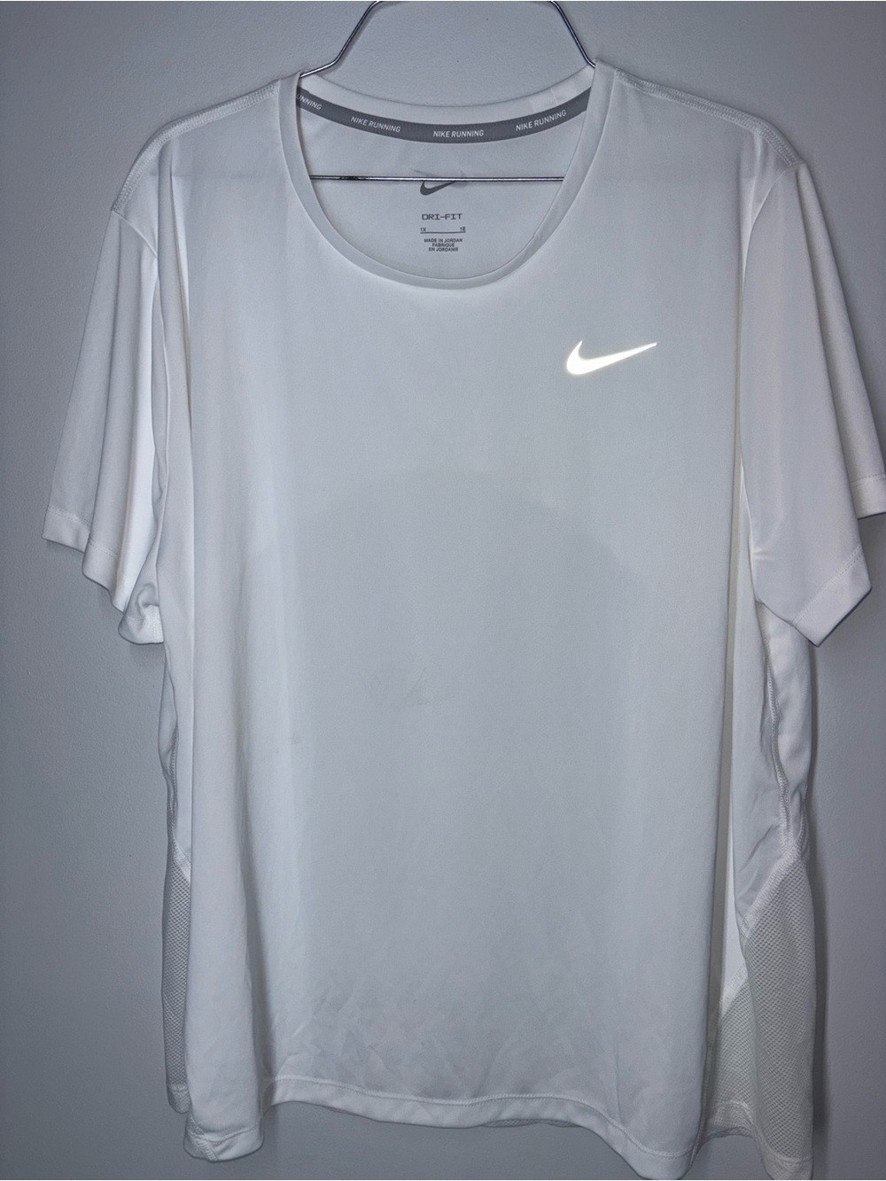 Nike White Short Sleeve Dri-FIT Tee with Reflective Swoosh